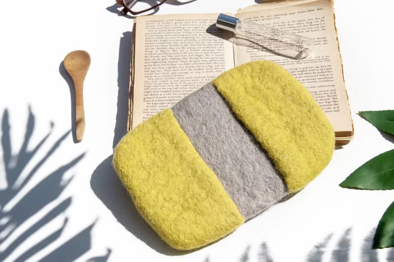 純羊毛氈隔熱手套/廚房用品/羊毛氈保溫手套/阻熱手套-螢光綠灰色