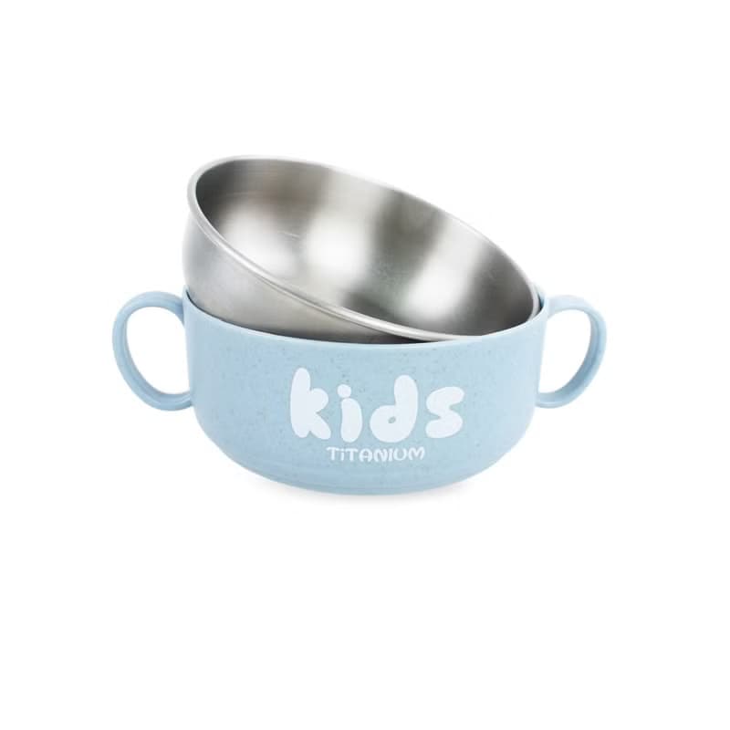 Ti-living 純鈦抗菌兒童-學習雙層組合碗 (大) 350ml-藍