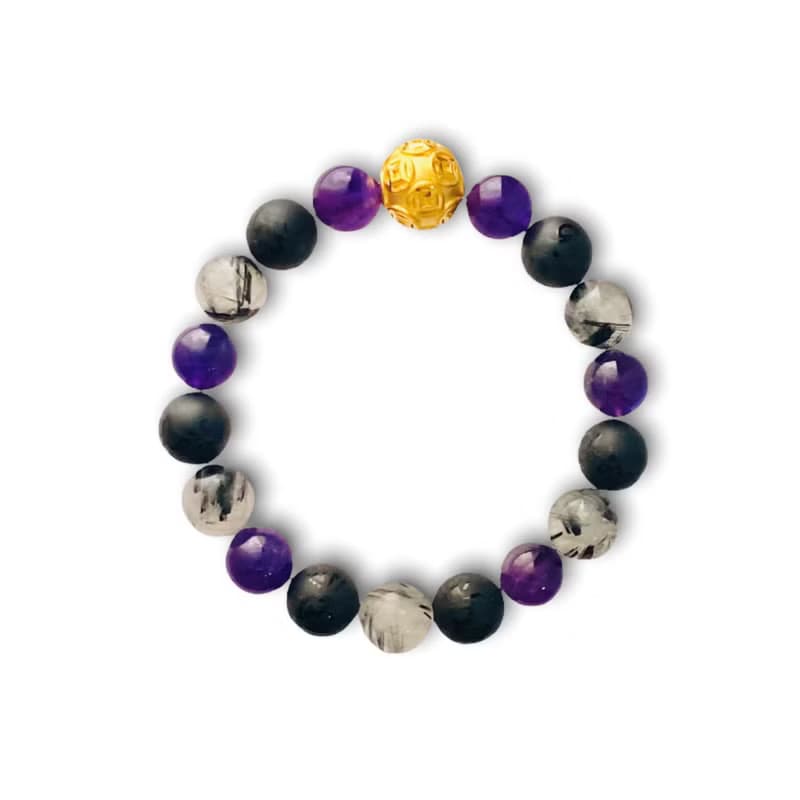 水晶手鍊 領袖力 黑髮晶 紫水晶 黑瑪瑙  原創設計