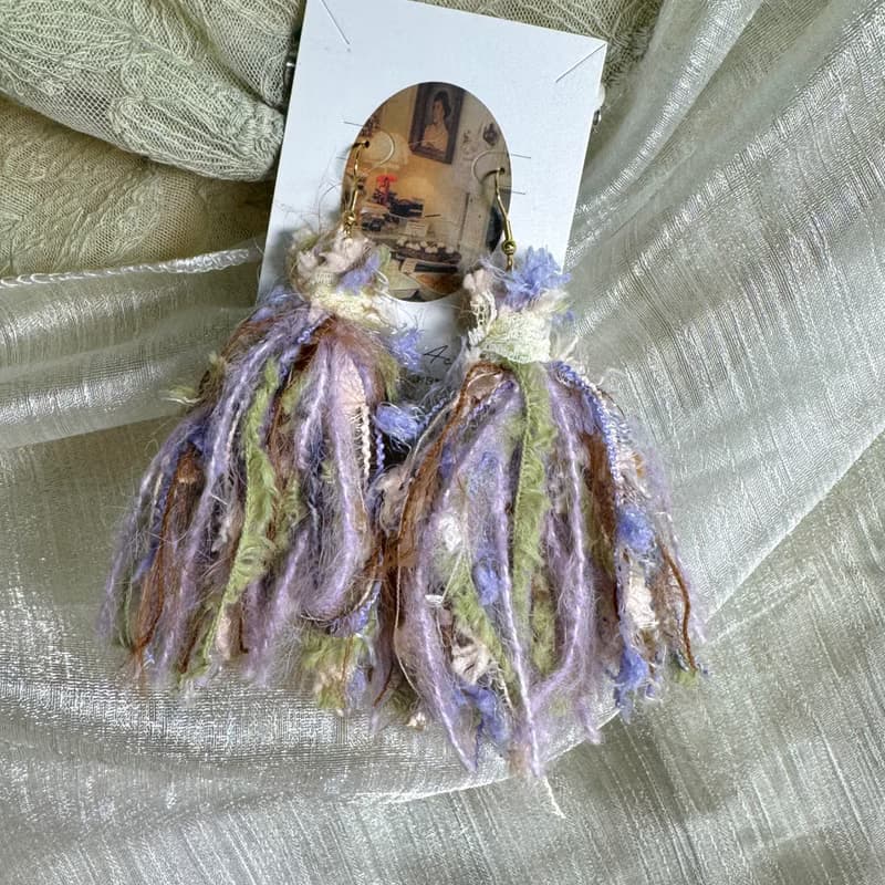 MUMU 薄荷巧克力流蘇耳勾式耳環 925銀針 HAND MADE