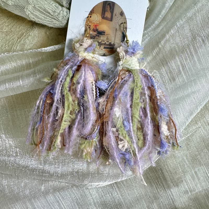 MUMU 薄荷巧克力流蘇耳勾式耳環 925銀針 HAND MADE