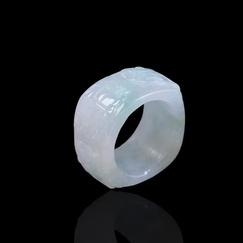 冰種三彩翡翠六字真言玉戒 | 國際17圍 | 天然緬甸玉A貨翡翠