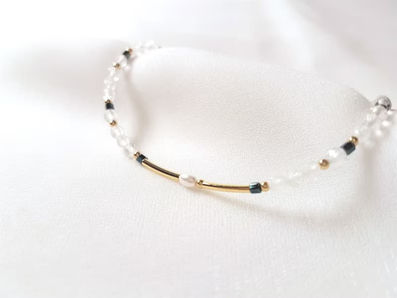 山嵐 ‧ 珍珠 黃銅 白水晶 細手環