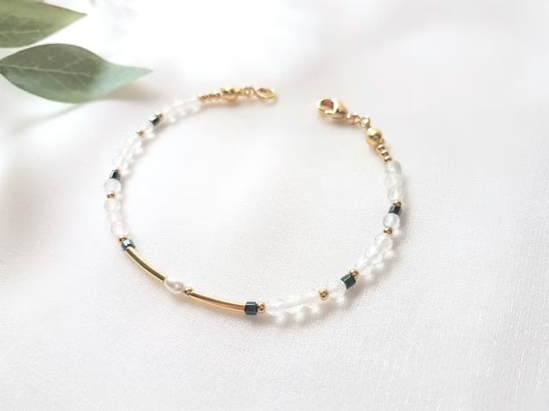 山嵐 ‧ 珍珠 黃銅 白水晶 細手環