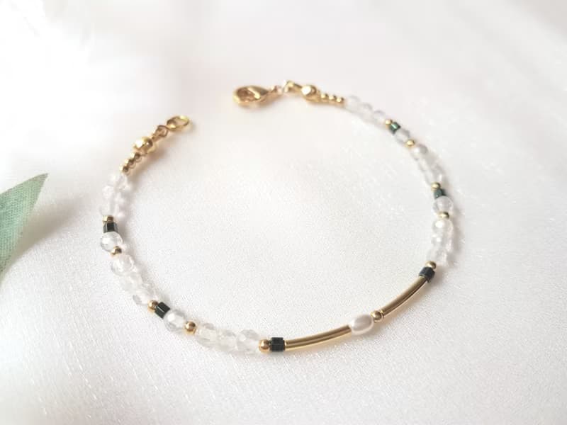 山嵐 ‧ 珍珠 黃銅 白水晶 細手環