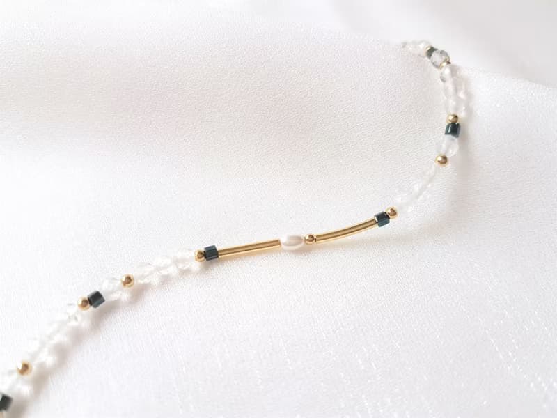 山嵐 ‧ 珍珠 黃銅 白水晶 細手環