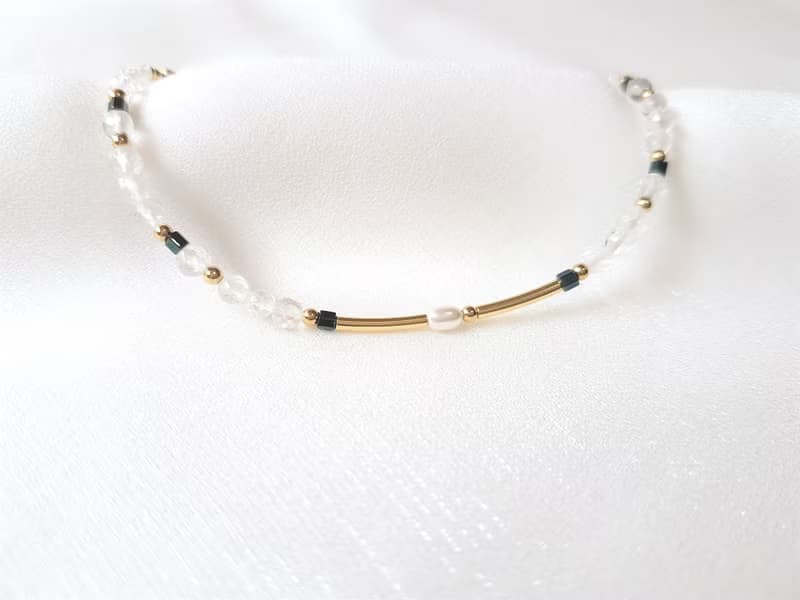 山嵐 ‧ 珍珠 黃銅 白水晶 細手環