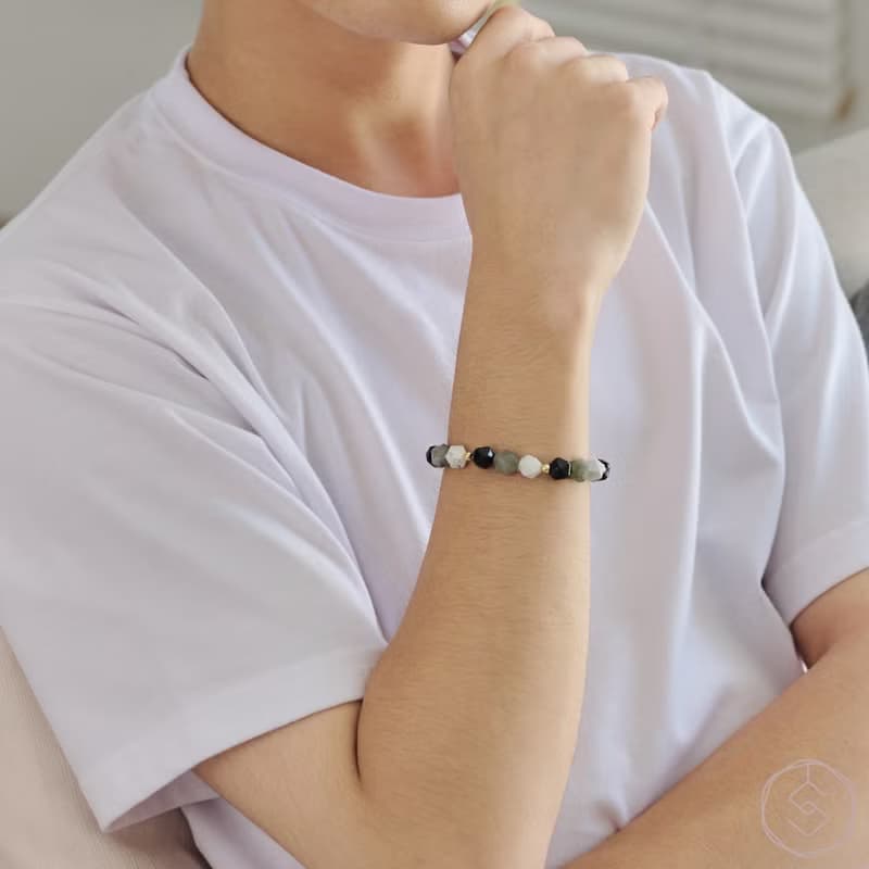 啟航 | 黑瑪瑙 拉長石 白松石 | 男款水晶手鍊