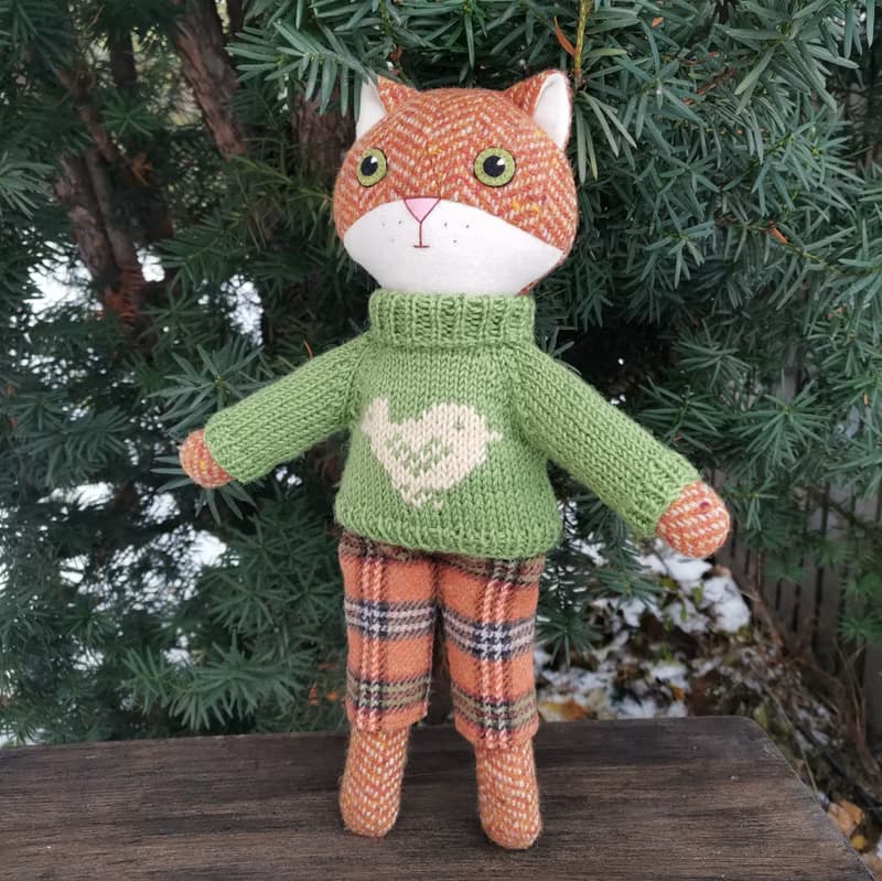 Red cat boy, handmade stuffed cat, kitten wool plush doll