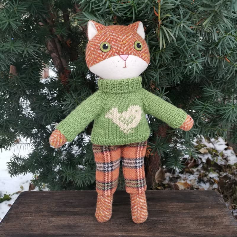 Red cat boy, handmade stuffed cat, kitten wool plush doll