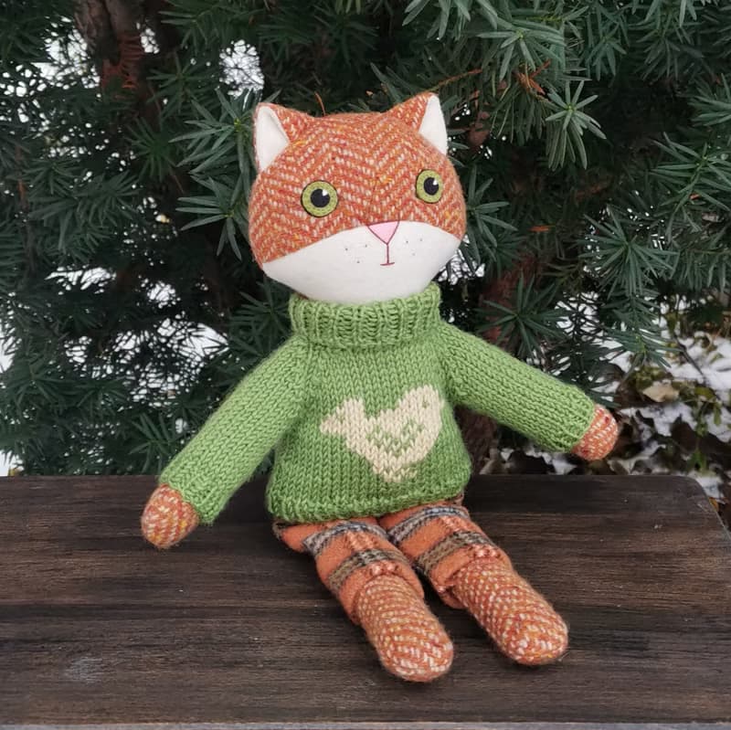 Red cat boy, handmade stuffed cat, kitten wool plush doll