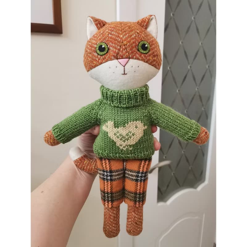 Red cat boy, handmade stuffed cat, kitten wool plush doll