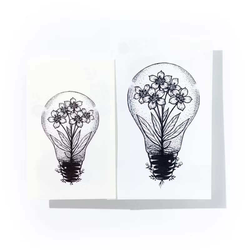 手繪插畫刺青紋身貼紙乾花愛迪生燈泡花束植物生命旅程少女文青風