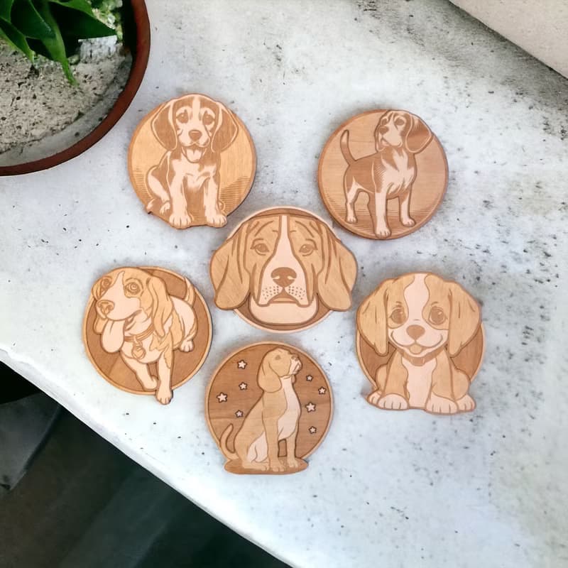 Beagle Wooden Coaster Set – Beagle Dog Breed Designs on Wooden Drink Coasters