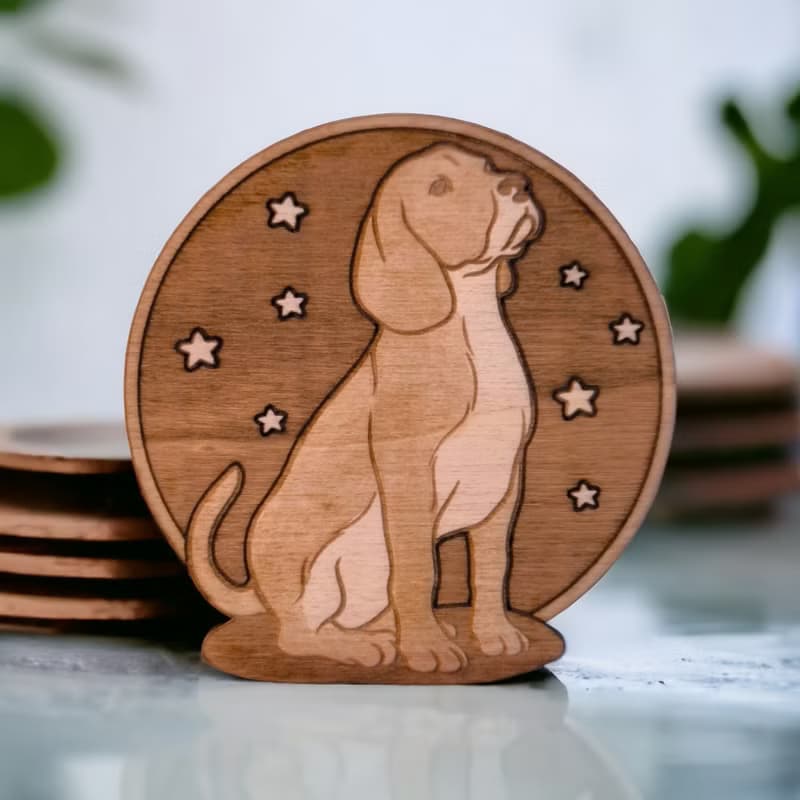 Beagle Wooden Coaster Set – Beagle Dog Breed Designs on Wooden Drink Coasters