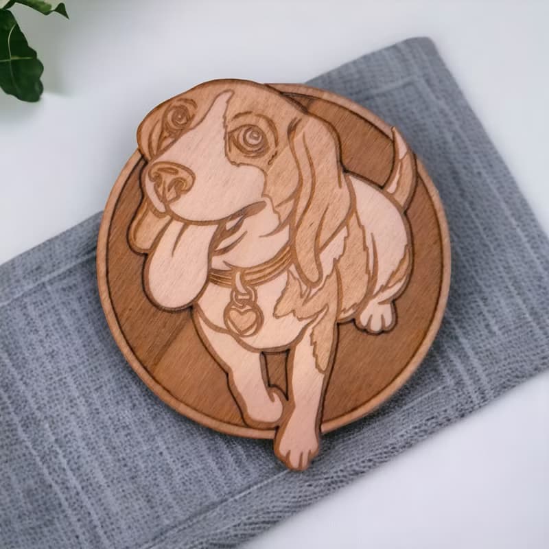 Beagle Wooden Coaster Set – Beagle Dog Breed Designs on Wooden Drink Coasters
