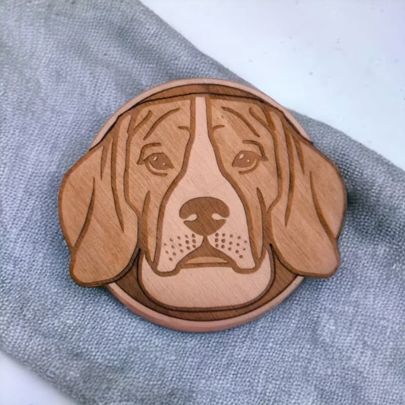 Beagle Wooden Coaster Set – Beagle Dog Breed Designs on Wooden Drink Coasters