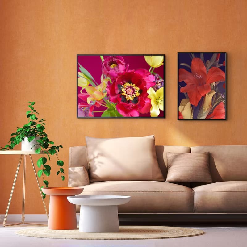 紅黃花采間 - 牡丹鬱金香花卉掛畫/新年花卉裝飾掛畫/插花攝影