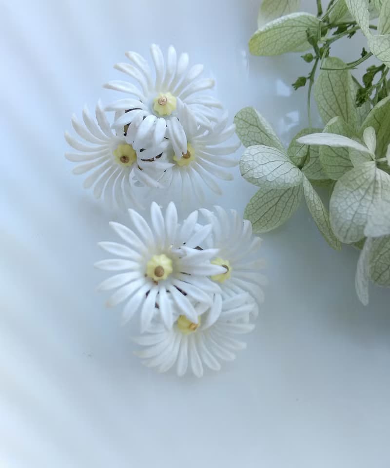 Vintage Jewelry 西洋古董飾品 軟膠 白色系 花卉 小花 針式耳環