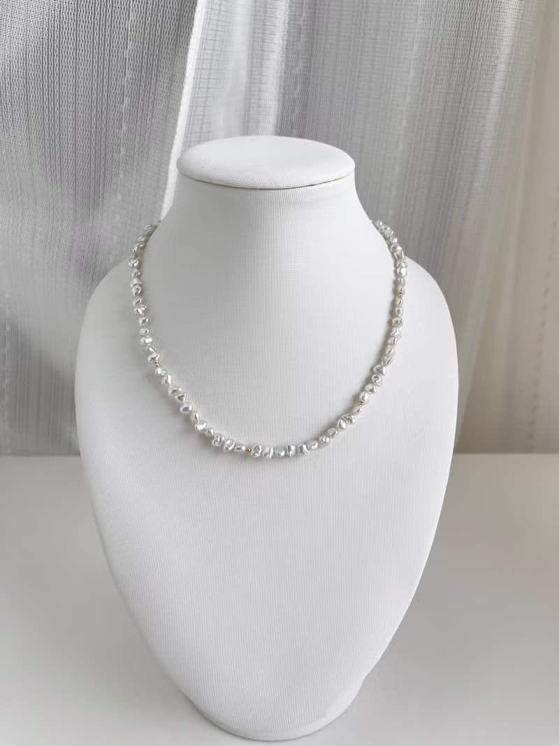 日本直送 天然Akoya Keshi珍珠項鍊 串珠項鍊 野生無核珍珠 18k金