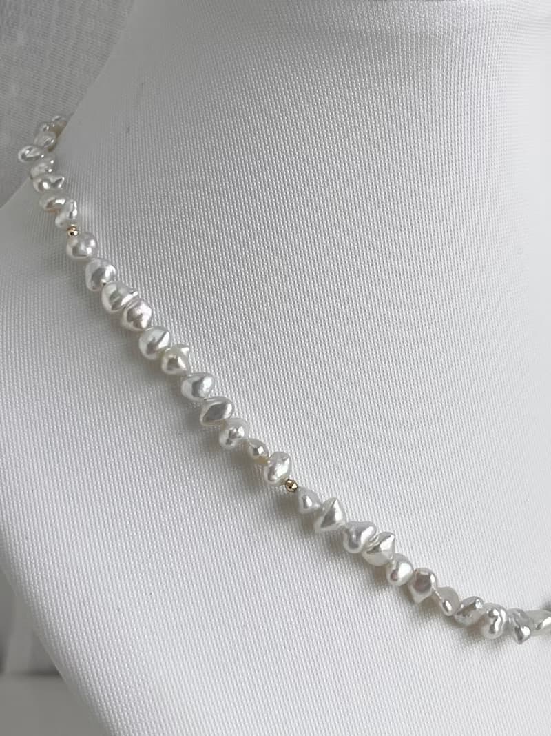 日本直送 天然Akoya Keshi珍珠項鍊 串珠項鍊 野生無核珍珠 18k金