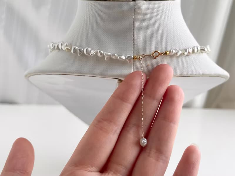 日本直送 天然Akoya Keshi珍珠項鍊 串珠項鍊 野生無核珍珠 18k金