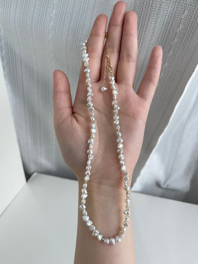 日本直送 天然Akoya Keshi珍珠項鍊 串珠項鍊 野生無核珍珠 18k金