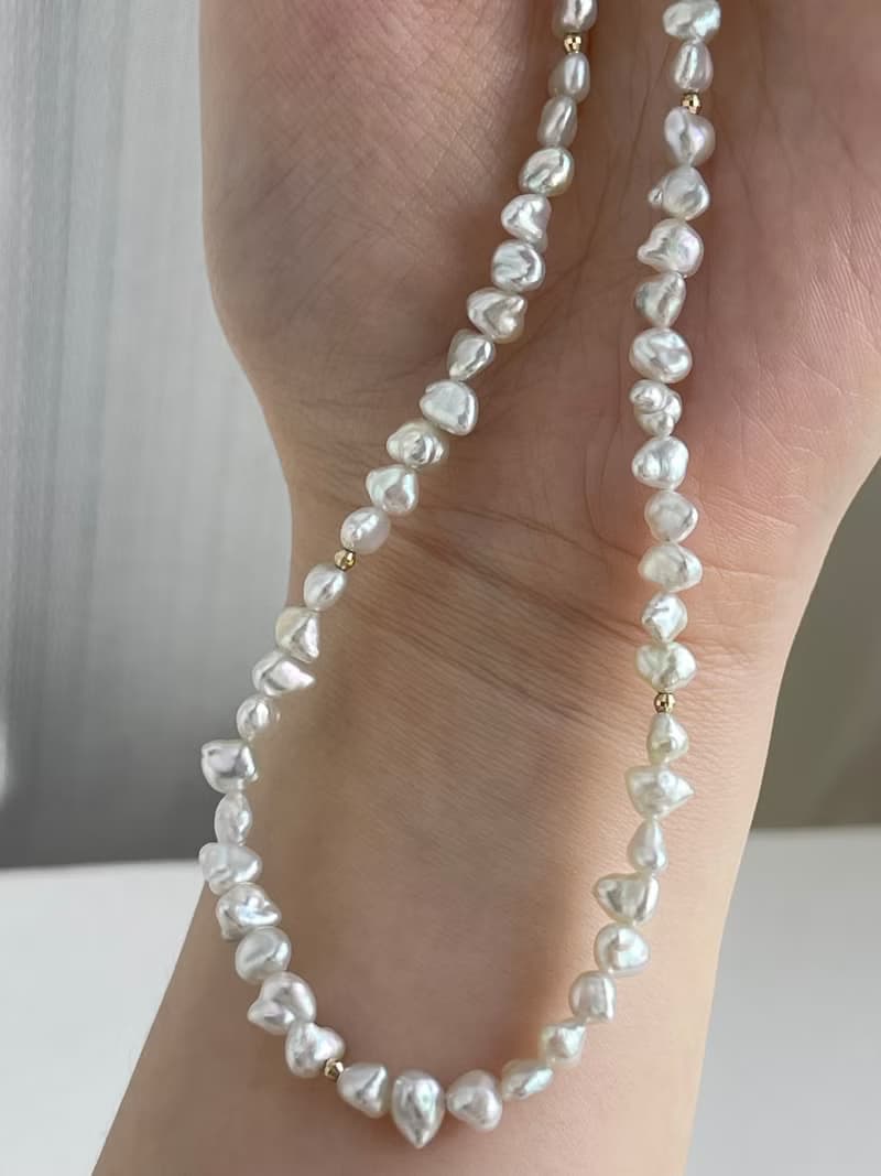 日本直送 天然Akoya Keshi珍珠項鍊 串珠項鍊 野生無核珍珠 18k金