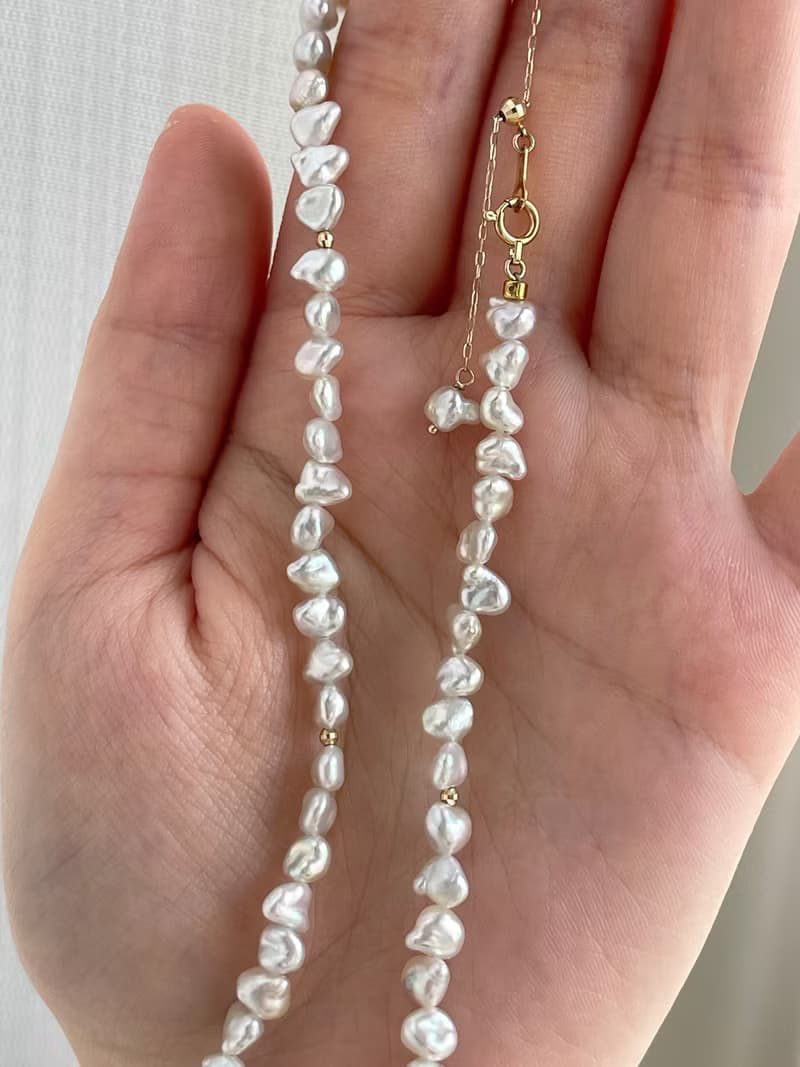 日本直送 天然Akoya Keshi珍珠項鍊 串珠項鍊 野生無核珍珠 18k金