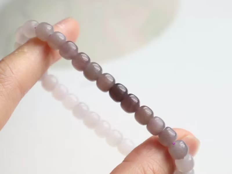 特惠天然煙紫和田玉單圈手鏈 煙紫紫羅蘭漸變色老型珠手鏈 新中式