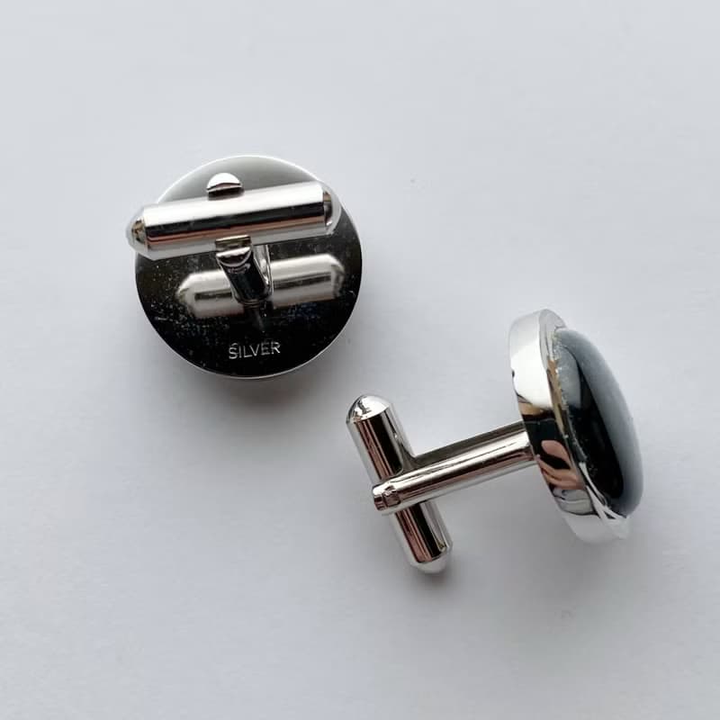 Silver Cufflinks オニキス 七宝焼のカフリンクス カフスボタン 純銀張七宝