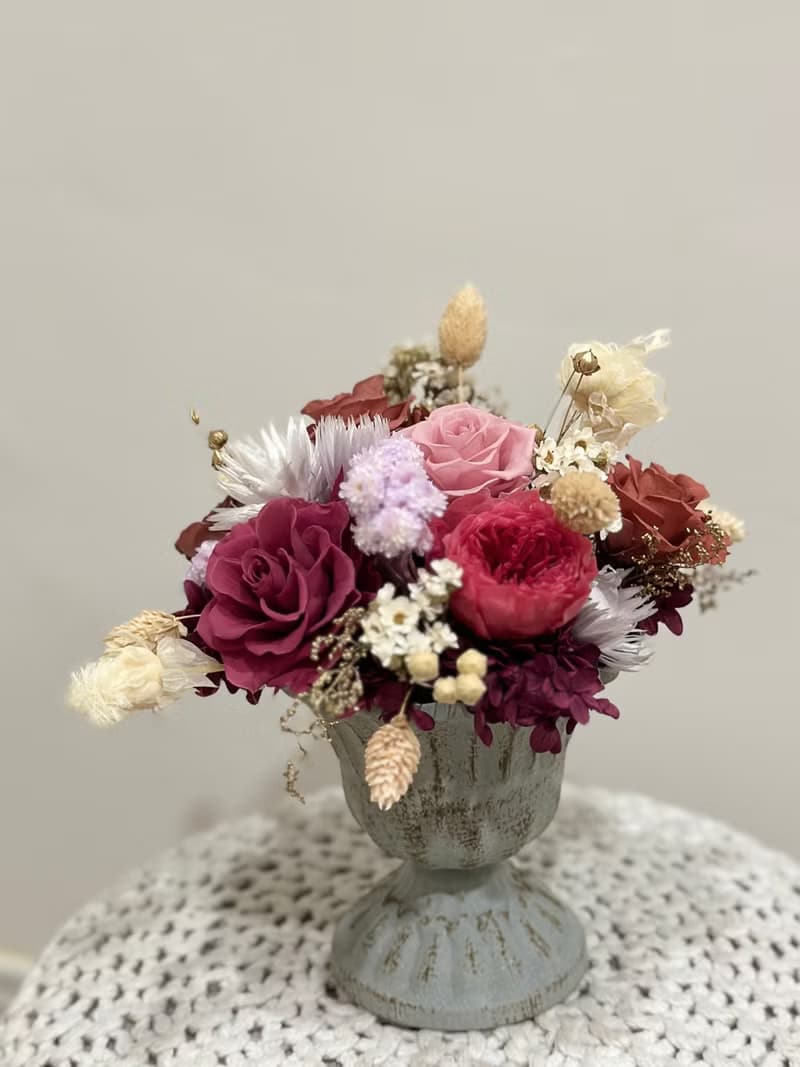 高貴優雅永生花盆花 復古紅 開幕花禮 畢業禮物 情人節送禮