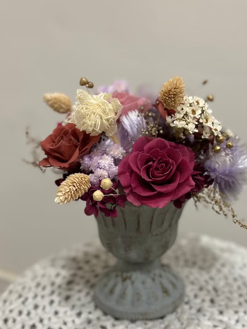 高貴優雅永生花盆花 復古紅 開幕花禮 畢業禮物 情人節送禮