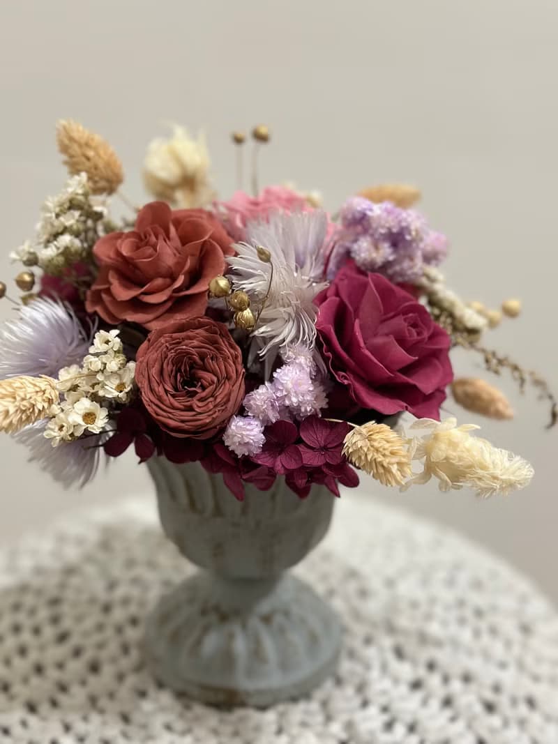 高貴優雅永生花盆花 復古紅 開幕花禮 畢業禮物 情人節送禮