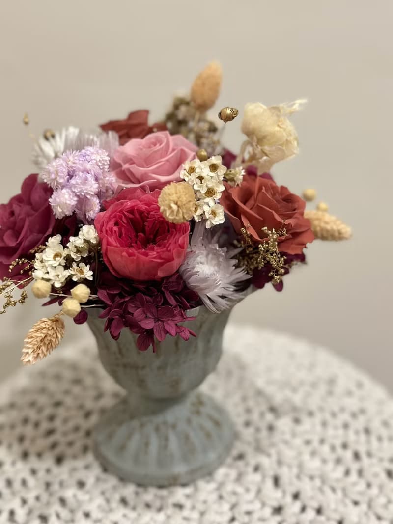 高貴優雅永生花盆花 復古紅 開幕花禮 畢業禮物 情人節送禮