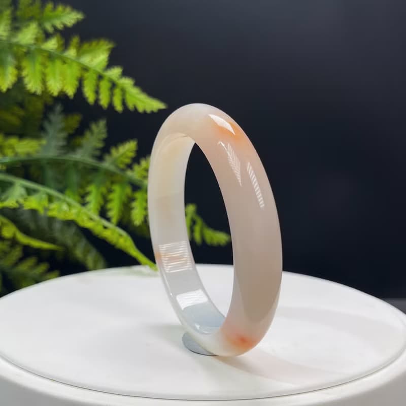 精品 溏心瑪瑙手鐲 55MM 粉白飄橘 玉髓手環 清新秀雅 氣質百搭