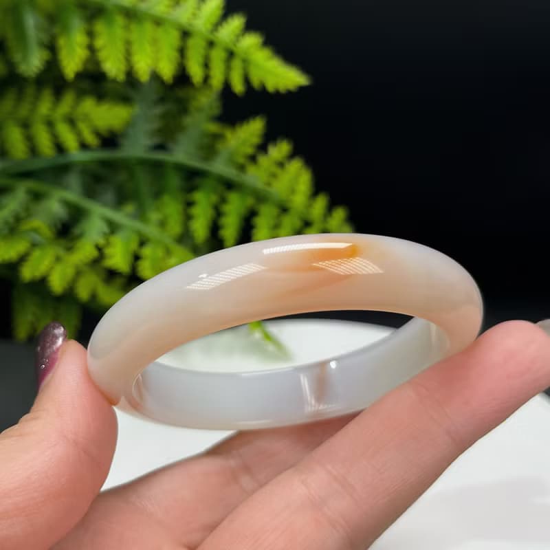 精品 溏心瑪瑙手鐲 55MM 粉白飄橘 玉髓手環 清新秀雅 氣質百搭