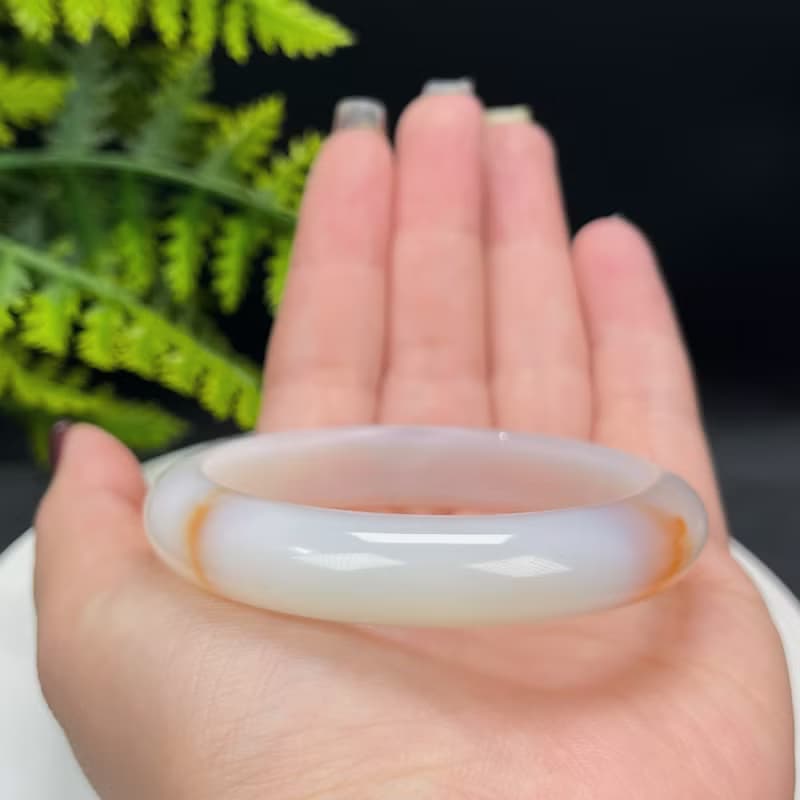 精品 溏心瑪瑙手鐲 55MM 粉白飄橘 玉髓手環 清新秀雅 氣質百搭