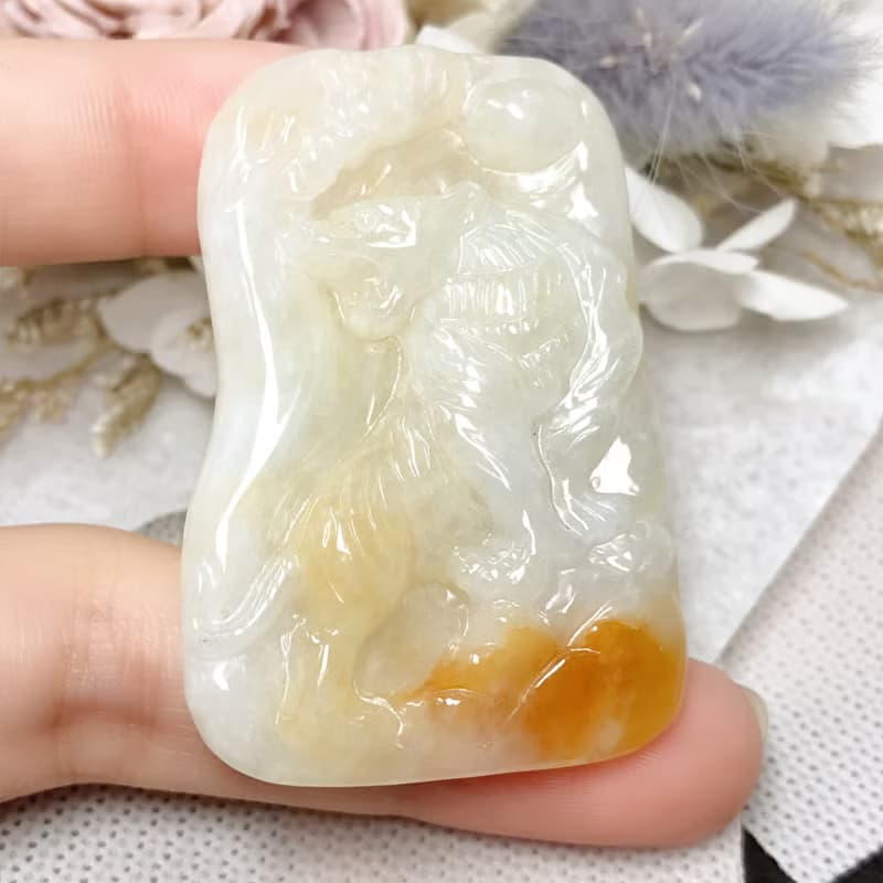 飄黃翡翡翠上山虎牌項鍊 | 天然緬甸玉A貨翡翠 | 送禮