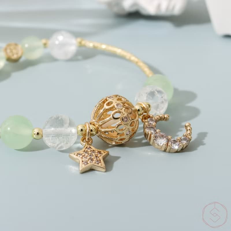 (事業+招財) 海棠花 | 葡萄石 白水晶 | 天然水晶手鍊