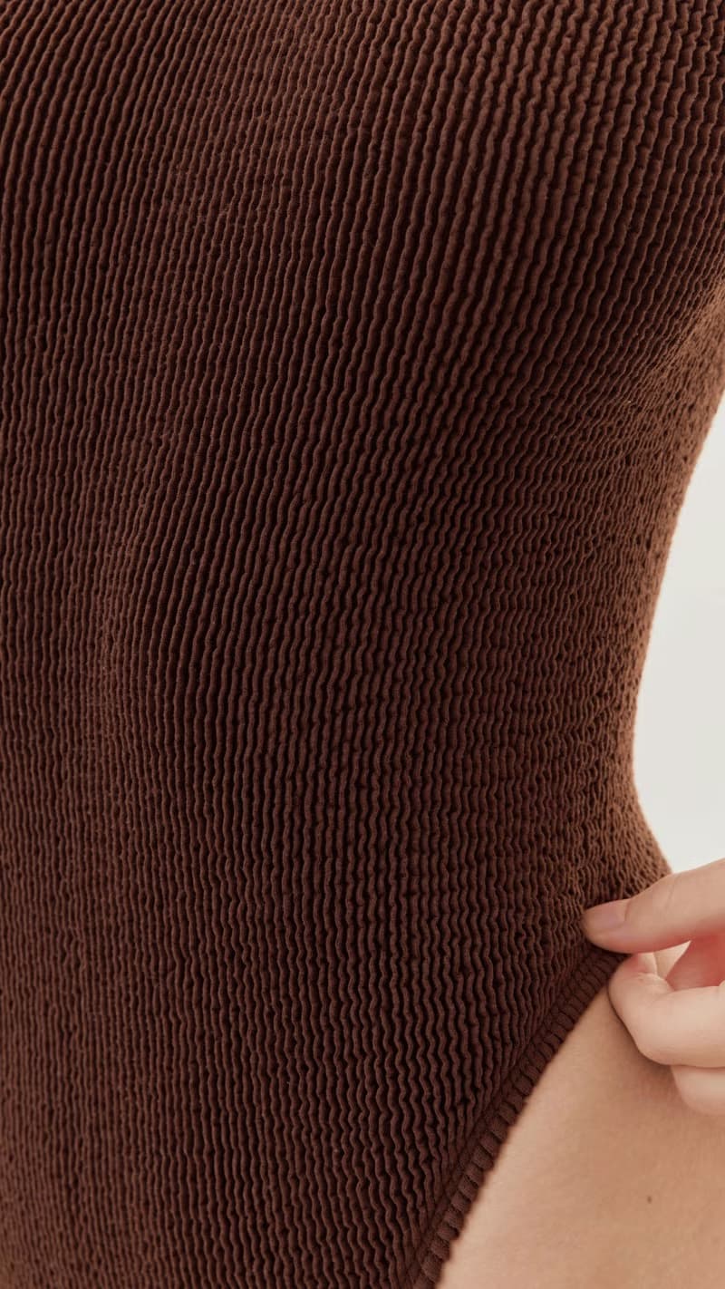 Premium Crinkle Scoop Neck Swimsuit - in Chocolate