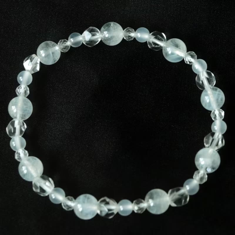 藍針水晶-白水晶-白玉髓-療癒-舒壓-淨化-水晶手鍊