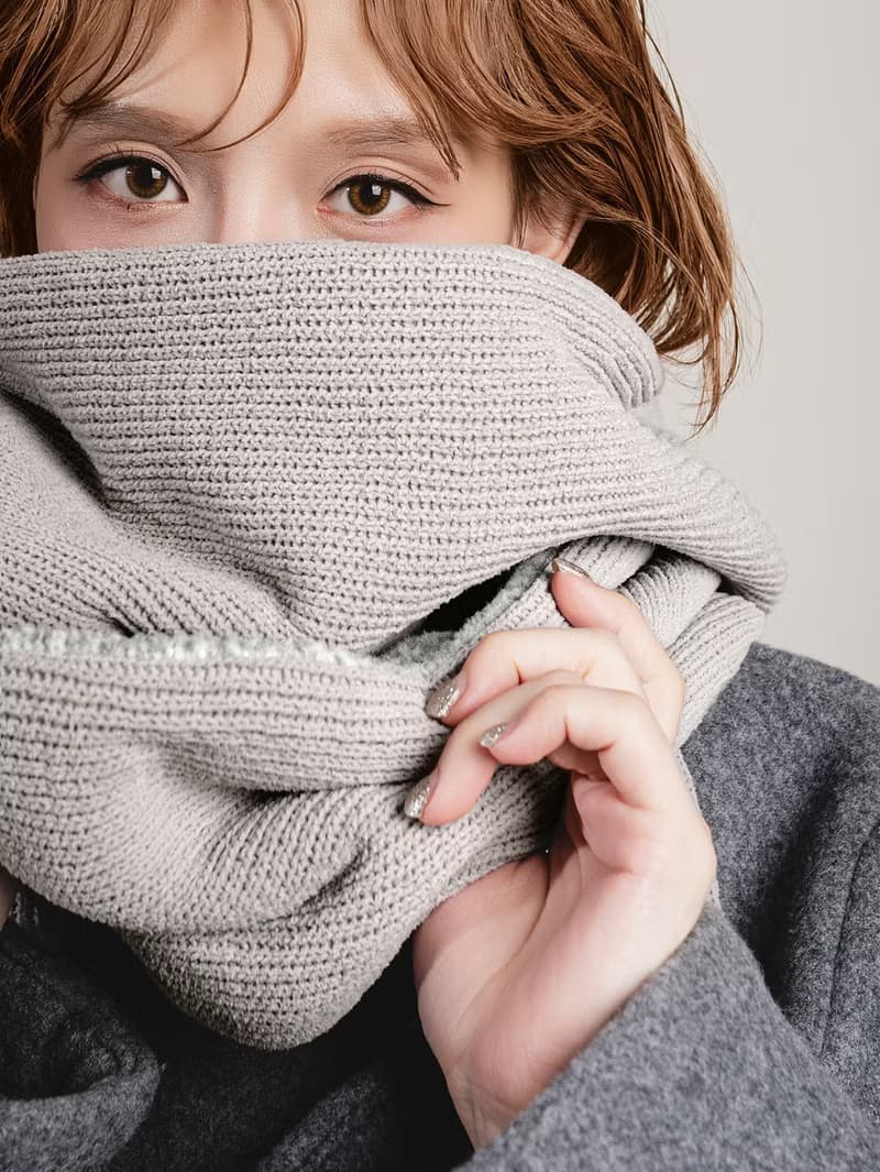 Mist 系列 - 霜影 * 灰色 針織 毛料 圍巾 連帽圍巾