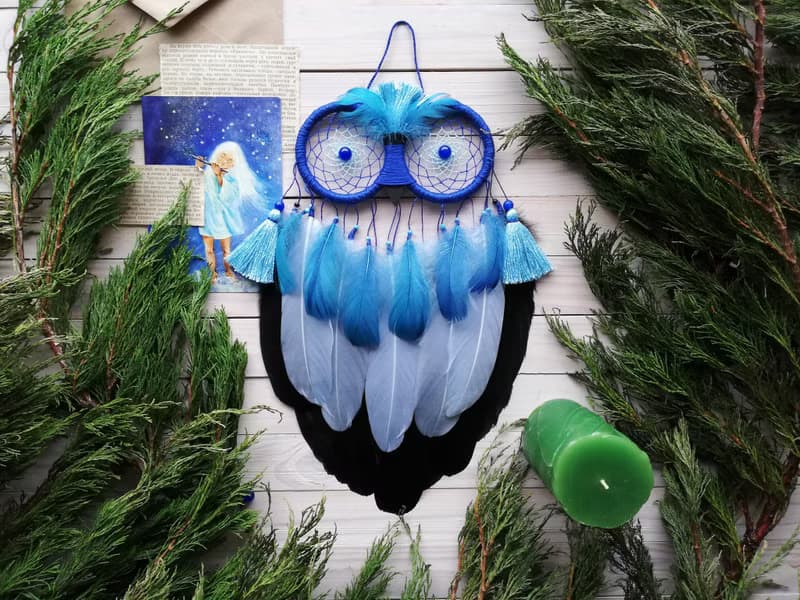 Owl dream catcher, White dreamcatcher, White nursery decor, Bedroom wall hanging