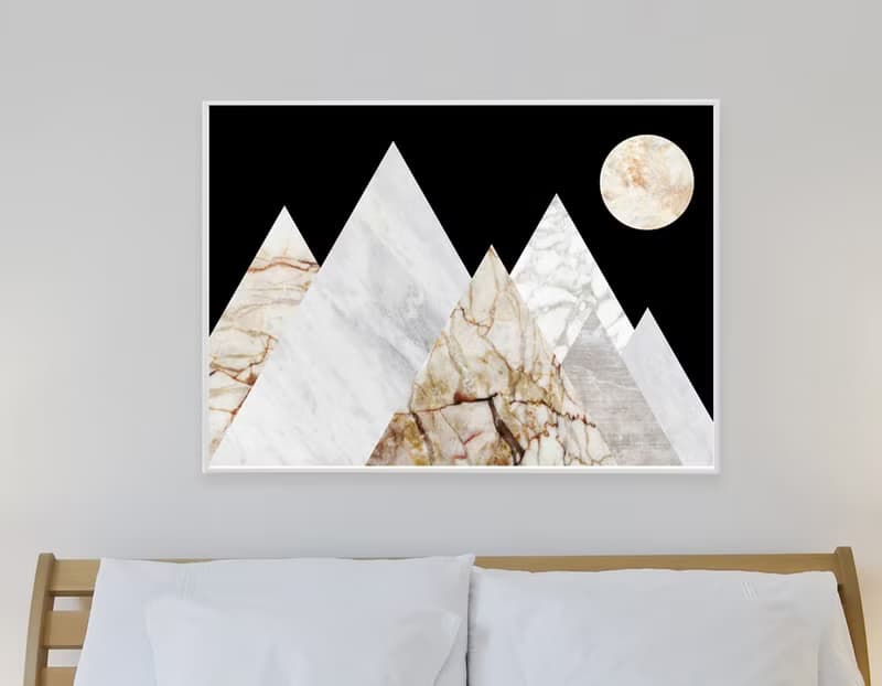 Moon Mountain Peaks Marble Landscape Art Print