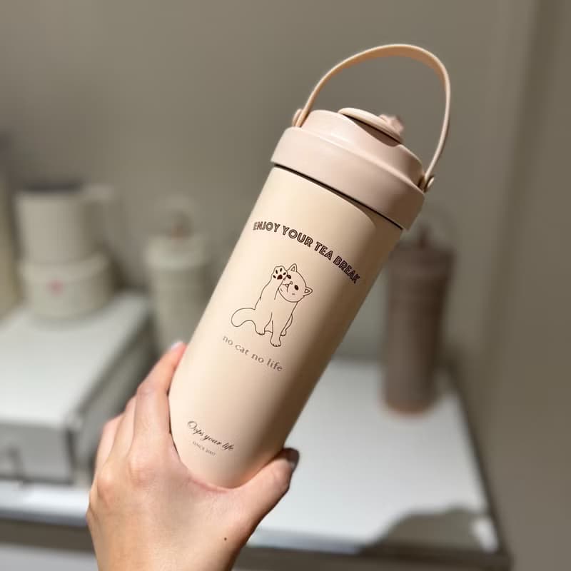 安妞貓咪手提保溫杯 750ml 304不鏽鋼陶瓷內膽