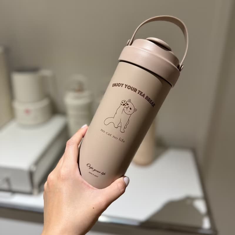 安妞貓咪手提保溫杯 750ml 304不鏽鋼陶瓷內膽