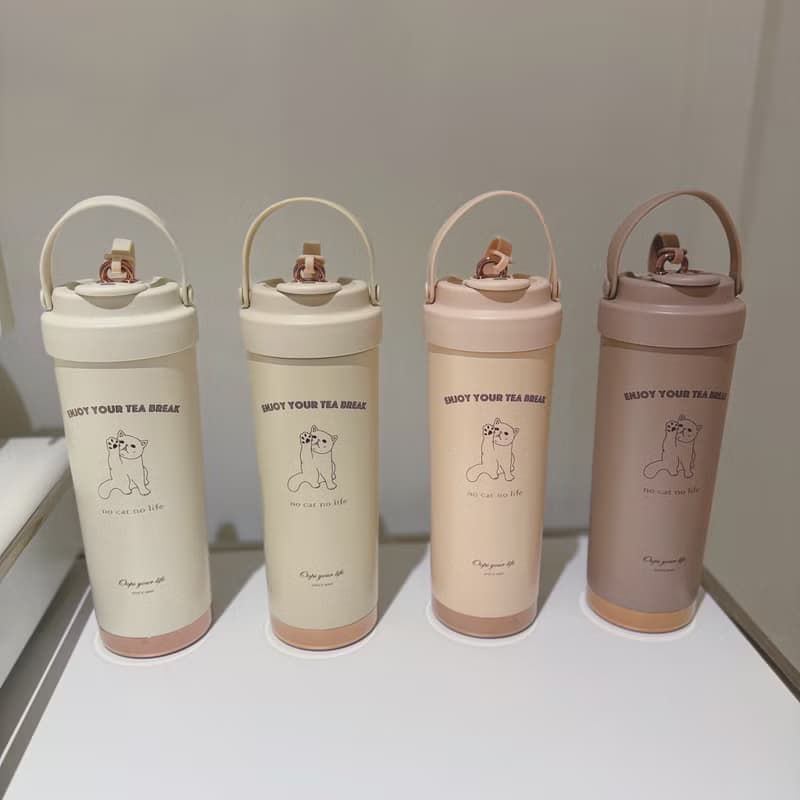 安妞貓咪手提保溫杯 750ml 304不鏽鋼陶瓷內膽