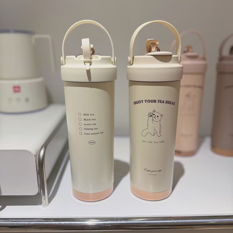安妞貓咪手提保溫杯 750ml 304不鏽鋼陶瓷內膽