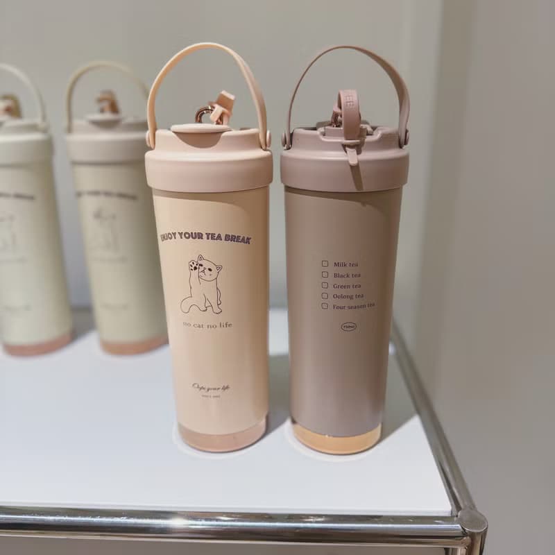 安妞貓咪手提保溫杯 750ml 304不鏽鋼陶瓷內膽